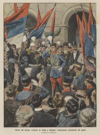 Szerbia koronahercegének visszatérése Belgrádba, lelkes néptüntetés alkotó: Achille Beltrame