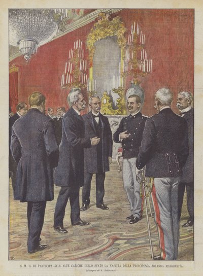 SM A király részt vesz a magas állami hivatalokban Jolanda Margherita hercegnő születése alkotó: Achille Beltrame