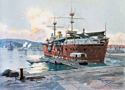 A Castelfidardo régi hajó La Speziában alkotó: Achille Beltrame