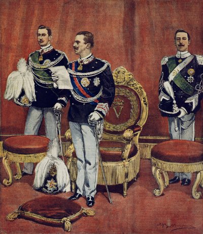 III. Vittorio Emanuele király esküje a római szenátusban, Achille Beltrame (1871-1945), a La Domenica del Corriere-től alkotó: Achille Beltrame