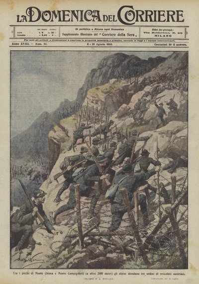 A Monte Chiesa és Monte Campigoletti csúcsai között (több mint 2000 méteren) az alpesi csapatok három? alkotó: Achille Beltrame