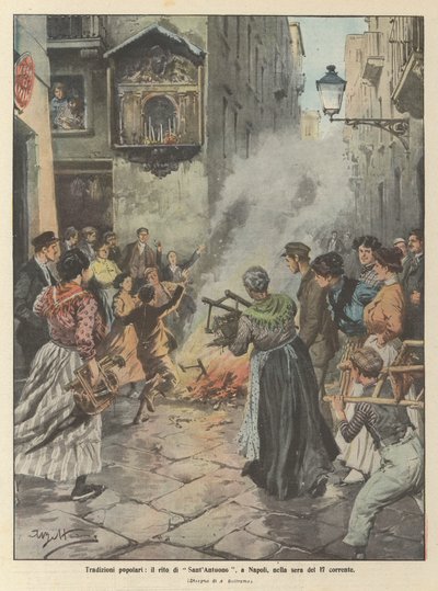 Népszerű hagyományok, Sant Antuono rítusa Nápolyban, 17-én este alkotó: Achille Beltrame