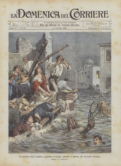 A szörnyű szicíliai árvizek epizódja, Modica lakói segítséget kérnek alkotó: Achille Beltrame