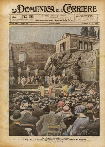 Egy festői római látvány, Oidipusz, Szophoklész királya, a Palatinus-domb grandiózus környezetében. alkotó: Achille Beltrame