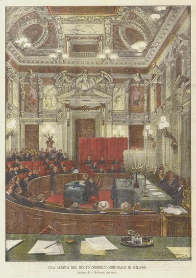 Milánó új városi tanácsának ülése alkotó: Achille Beltrame