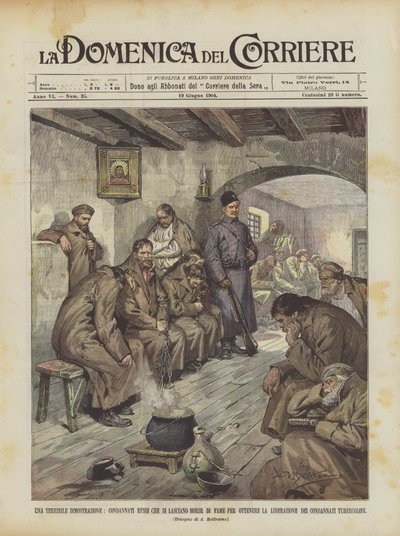Szörnyű tüntetés, a halálra ítélt oroszok éheznek? alkotó: Achille Beltrame