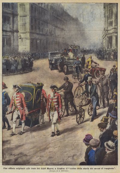 Eredeti felvonulás a Lord Mayor ünnepségen Londonban, a közlekedés történetének felvonulása alkotó: Achille Beltrame