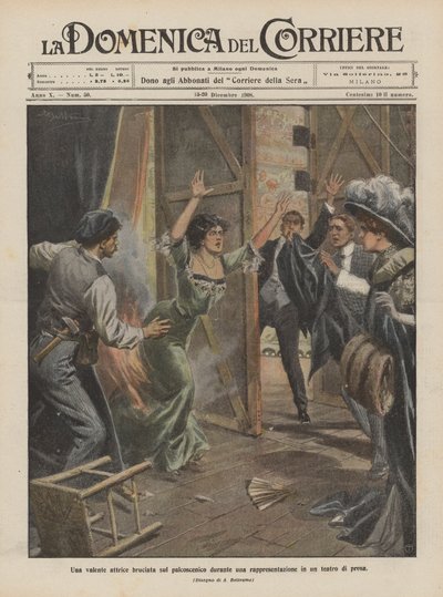 Egy tehetséges színésznő megégett a színpadon egy drámaszínházi előadás közben alkotó: Achille Beltrame