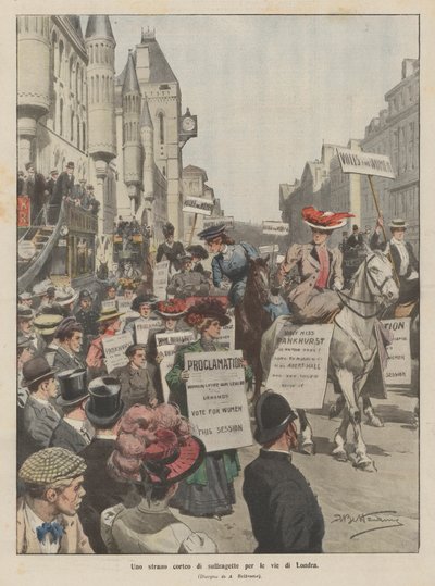 Szufrazsettek furcsa menete London utcáin alkotó: Achille Beltrame