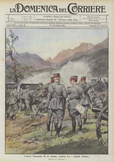 Vittorio Emanuele III a mezőn, katona Olaszország katonái között alkotó: Achille Beltrame