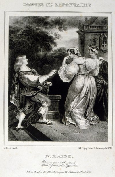 Illusztráció a „Nicaise”-ból La Fontaine meséiből alkotó: Achille Devéria