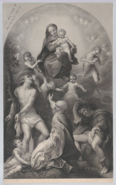 Szent Sebestyén Madonnája a Szűzanyával és a Gyermekével, angyalokkal körülvéve, d..., 1847. alkotó: Achille Désiré Lefèvre