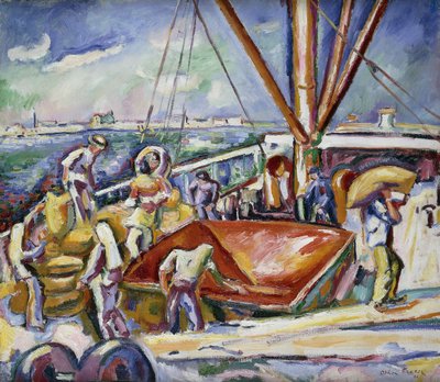 Dockerek a kikötőben, Antwerpen; Kirakodók a kikötőben, Antwerpen alkotó: Achille Emile Othon Friesz