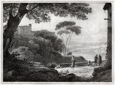 Albano-tó. (1820 körüli metszet) alkotó: Achille Etna Michallon