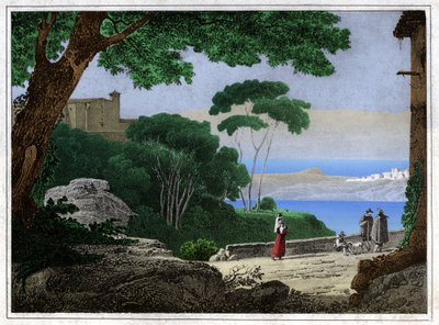 Albano-tó. (metszet, kb. 1820) alkotó: Achille Etna Michallon