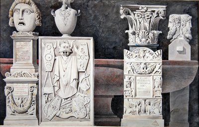 Ősi szobrok töredékei (grafit, mosás és akvarell papíron) alkotó: Achille Francois Leclere