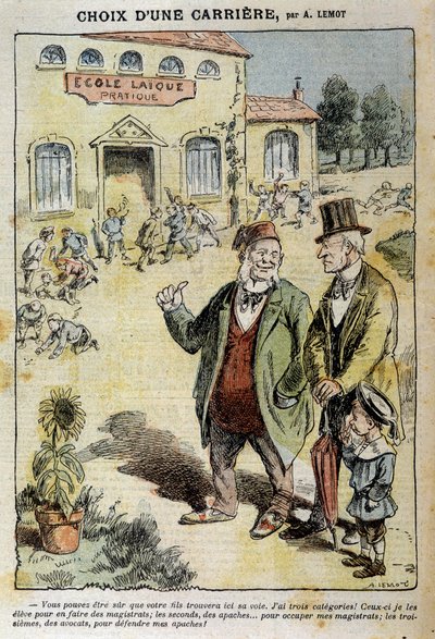 Pályaválasztás: Rajzfilm a Laique Iskoláról – Achile Lemot (1846-1909), a „Le Pelerin” című filmben, 1909.04.04. alkotó: Achille Lemot