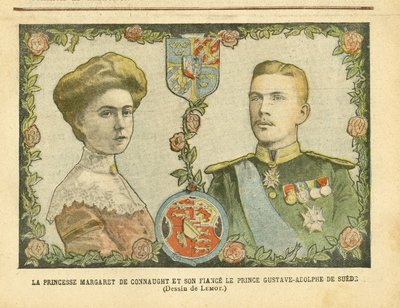Illusztráció: Achille Lemot (1846-1909) a Le Pelerinben, 2005.05.21. - Connaught Margit hercegnő és vőlegénye, Gustave-Adolphe svéd herceg - Monarchia, Érem, Külföldi szuverén, Svédország - De Connaught Margaret (1882-1920) , Gustave IV Adolphe of Svéd alkotó: Achille Lemot