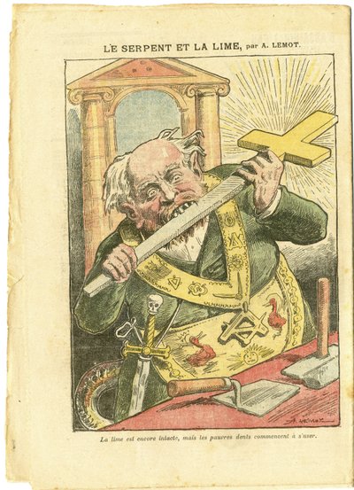 Illusztráció: Achille Lemot (1846-1909) Le Pelerinben, 2009.05.23. - A kígyó és a mész - Antimakonizmus, valláshit, keresztény kereszt, Fables La Fontaine és mások, katolikus katolicizmus - Laicisation Laicite Laiques - Kígyók - Animalisatio alkotó: Achille Lemot