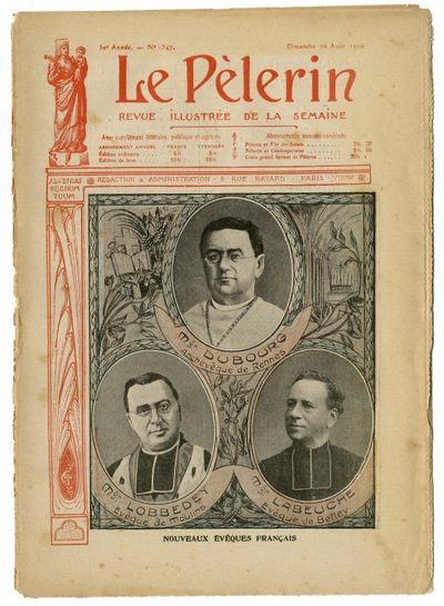 Achille Lemot (1846-1909) illusztrációja a Le Pelerin borítójára, 06.08.26 - Új angol Eveques - Valláshit, Katolikus Katolicizmus - Eveques alkotó: Achille Lemot