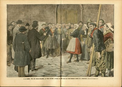 Illusztráció: Achille Lemot (1846-1909) Le Pelerinben, 06.04.02 - Vallás, hit, tömeg, templomok katedrálisok, katolikus katolicizmus - Egyház és állam szétválasztása, Leltárak/reakciók a leltárokra alkotó: Achille Lemot