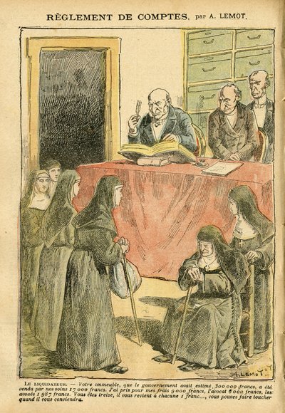 Illusztráció Achille Lemotról (1846-1909) Le Pelerinben, 07.04.08 - Számviteli szabályozás - Antiszemitizmus, valláshit, katolikus katolicizmus - Egyház és állam szétválasztása, Leltárak/reakciók a leltárokra - Apácák, jó nővérek alkotó: Achille Lemot