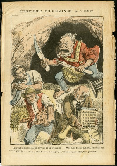 Illusztráció: Achille Lemot (1846-1909) Le Pelerinben, 06.01.07 - Következő idegen - Mezőgazdaság, Kollektivizmus, Szocializmus - Munkás, Parasztok, Gazdák - Ogre/enni/fecske, Állatosítás alkotó: Achille Lemot