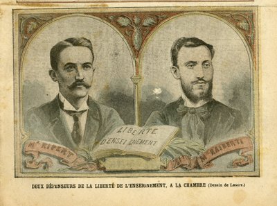 Achille Lemot (1846-1909) illusztrációja a Le Pelerinben, 04.03.20 - Az oktatás szabadságának két védelmezője - Tanítás, valláshit, katolikus katolicizmus - Az oktatás szabadsága - Ripert Jean-Baptiste (1870-1958), Raiberti Flaminus (1862-1929) alkotó: Achille Lemot