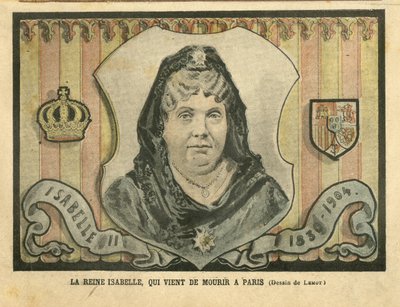 Illusztráció Achille Lemotról (1846-1909) a Le Pelerinben, 04.04.24 - Izabella királynő, aki most halt meg Párizsban - Párizs, Spanyolország, Monarchia, Külföldi szuverén - Spanyol Izabella II (1830-1904) alkotó: Achille Lemot