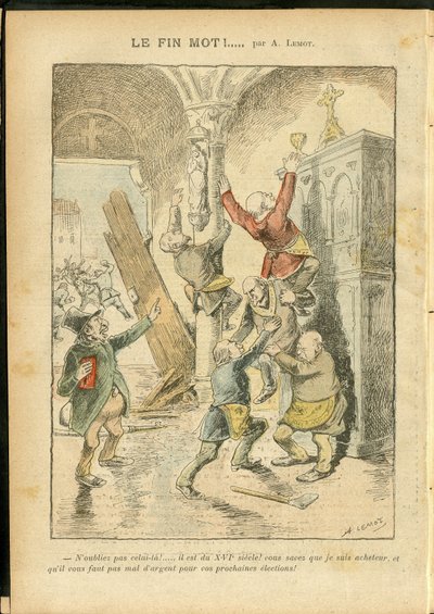 Achille Lemot (1846-1909) illusztrációja a Le Pelerinben, 06.02.25 - Antiszemitizmus, valláshit, katolikus katolicizmus - Egyház és állam szétválasztása, Leltárok/reakciók a leltárokra - Zsidó alkotó: Achille Lemot