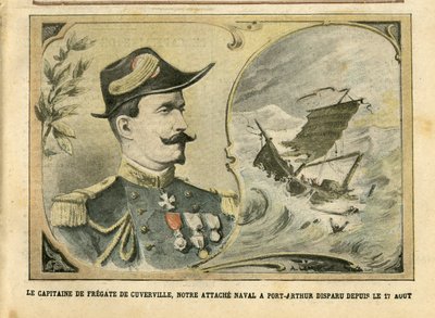 Illusztráció Achille Lemotról (1846-1909) Le Pelerinben, 2004.09.25. - A cuverville-i fregatt kapitánya, a Port-Arthur-i haditengerészeti kötelékünk augusztus 17. óta eltűnt - Armee, Maritime Marine Nautique Balneaire, Port-Arthur, Naufrage – De Cuverville alkotó: Achille Lemot
