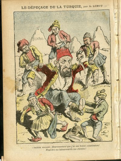 Illusztráció: Achille Lemot (1846-1909) Le Pelerinben, 2008.10.25 - Törökország elpusztulása - Törökország, Valláshit, Balkán, Bulgária, Bosznia-Hercegovina, Kréta, Katolikus Katolicizmus - II. Abdul-Hamid (1842-1918) alkotó: Achille Lemot