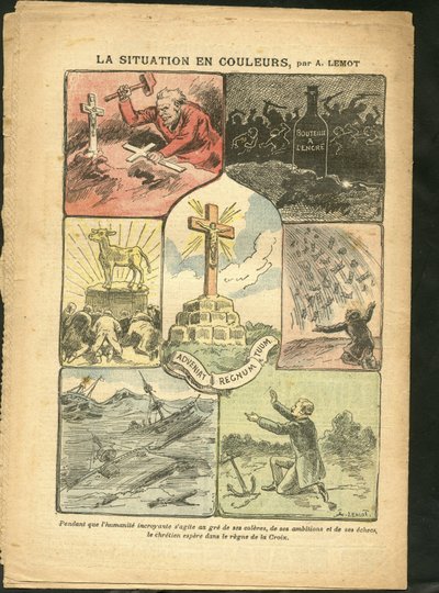 Illusztráció Achille Lemotról (1846-1909) Le Pelerinben, 2009.02.28. - Színes helyzet - Vallás, Hit, Tengerparti Tengerpart, Ateizmus, Balesetek Katasztrófák, Természeti Katasztrófa, Keresztény Kereszt, Katolikus Katolicizmus - Aranyborjú alkotó: Achille Lemot