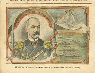 Achille Lemot (1846-1909) illusztrációja a Le Pelerinben, 30/04/05 - Az új orosz távol-keleti hajóraj vezetője - Oroszország, hadsereg, haditengerészet, tengerpart, hadihajók - Admirálisok, Rodjestvensky (Zinovi Rozhestvensky) Admirálisok, Rodjestvensky (Z alkotó: Achille Lemot