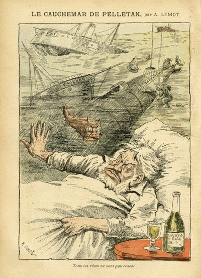 Illusztráció: Achille Lemot (1846-1909) a Le Pelerinben, 05.07.30 - Pelletán rémálma - Különféle tények, Armee, Tengeri tengeri tengeri tengerpart, Tengeralattjáró, Katasztrófa-balesetek, Alkoholos Alkoholos Alkoholos, Farfadet, Hadihajók - Sully , Pelletá alkotó: Achille Lemot