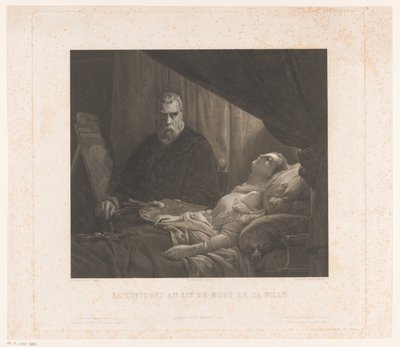 Az Il Tintoretto lányát a halálos ágyán ábrázolja Le Tintore au lit de mort de sa fille (cím a tárgyon) alkotó: Achille Louis Martinet