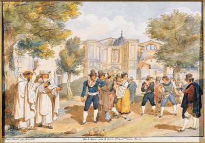 Boccia játszik a Santa Maria degli Angeliben Rómában, Achille Pinelli (1809-1841), Olaszország alkotó: Achille Pinelli