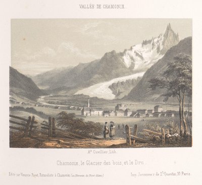 Kilátás az Aiguille de Bionnassay-ra a gleccserrel Aiguille et Glacier de Bionnassay (cím az objektumon) Chamonix-Mont-Blanc emléke (sorozat címe) Museum du Mont-Blanc (sorozat címe a tárgyon) alkotó: Ad. Cuvillier