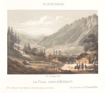 Kilátás a Col de Balme hegyszorosra Col de Balme (cím a tárgyon) Chamonix-Mont-Blanc emléke (sorozat címe) Museum du Mont-Blanc (sorozat címe a tárgyon) alkotó: Ad. Cuvillier