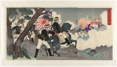 Kép a hadseregünkről, amely Phenjannál legyőzi a kínaiakat Waga gun Heijô no shinhei o gekiha suru zu (cím a tárgyon) alkotó: Adachi  Ginkō