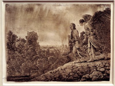 Tobie és az angyal. Erős víz rézön, Hercules Seghers (1590-1638) alkotó: Adam (after) Elsheimer