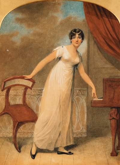 Egy hölgy portréja, fehér ruhában, zongora mellett, 1801 alkotó: Adam Buck