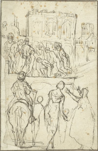 Német: Josephus wird von Nicanor vor Kaiser Vespasianus geführt Josephust Nicanor vezeti Vespasianus császár előtt. alkotó: Adam Elsheimer