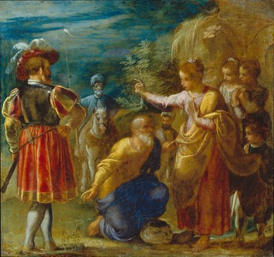 A frankfurti „Az Igaz Kereszt felmagasztalása” című oltárkép:
A zsidó kihallgatása (bal alsó sarok) alkotó: Adam Elsheimer