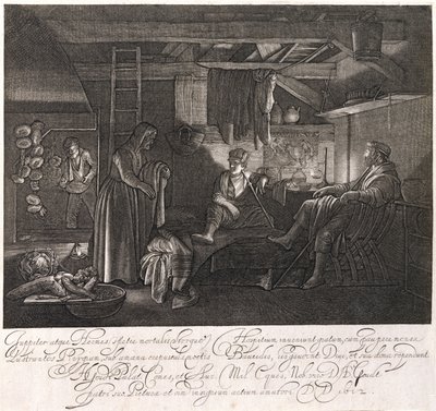 Philemon és Baucis háza, Hendrik Goudt gróf (1585-1630) metszete alkotó: Adam Elsheimer