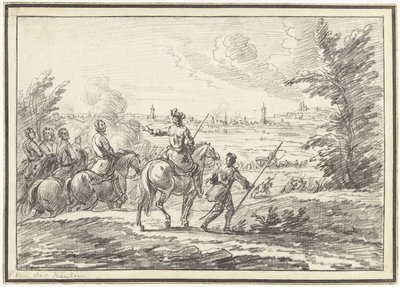 Lovasok egy dombon a város előtt alkotó: Adam Frans van der Meulen (possibly)