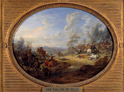 Lovassági sokk Egy csata XIV. Lajos uralma alatt. Adam Van der Meulen (1632-1690) festménye V. 0,2x0,27 m alkotó: Adam Frans van der Meulen