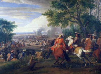 XIV. Lajos király a spanyol hadsereg vereségénél a Brugge-csatorna közelében 1667-ben, Van der Meulen (1632-1690) festménye, Franciaország és Belgium alkotó: Adam Frans van der Meulen