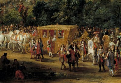 Rövidnadrág és kortes. Részlet a „” Arras bejáratáról XIV. Lajos és Marie Therese július 30-án alkotó: Adam Frans van der Meulen