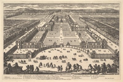 Általános nézet a Château Bassecourt, Anticours, Gardens stb. Ric..., 17. század. alkotó: Adam Perelle